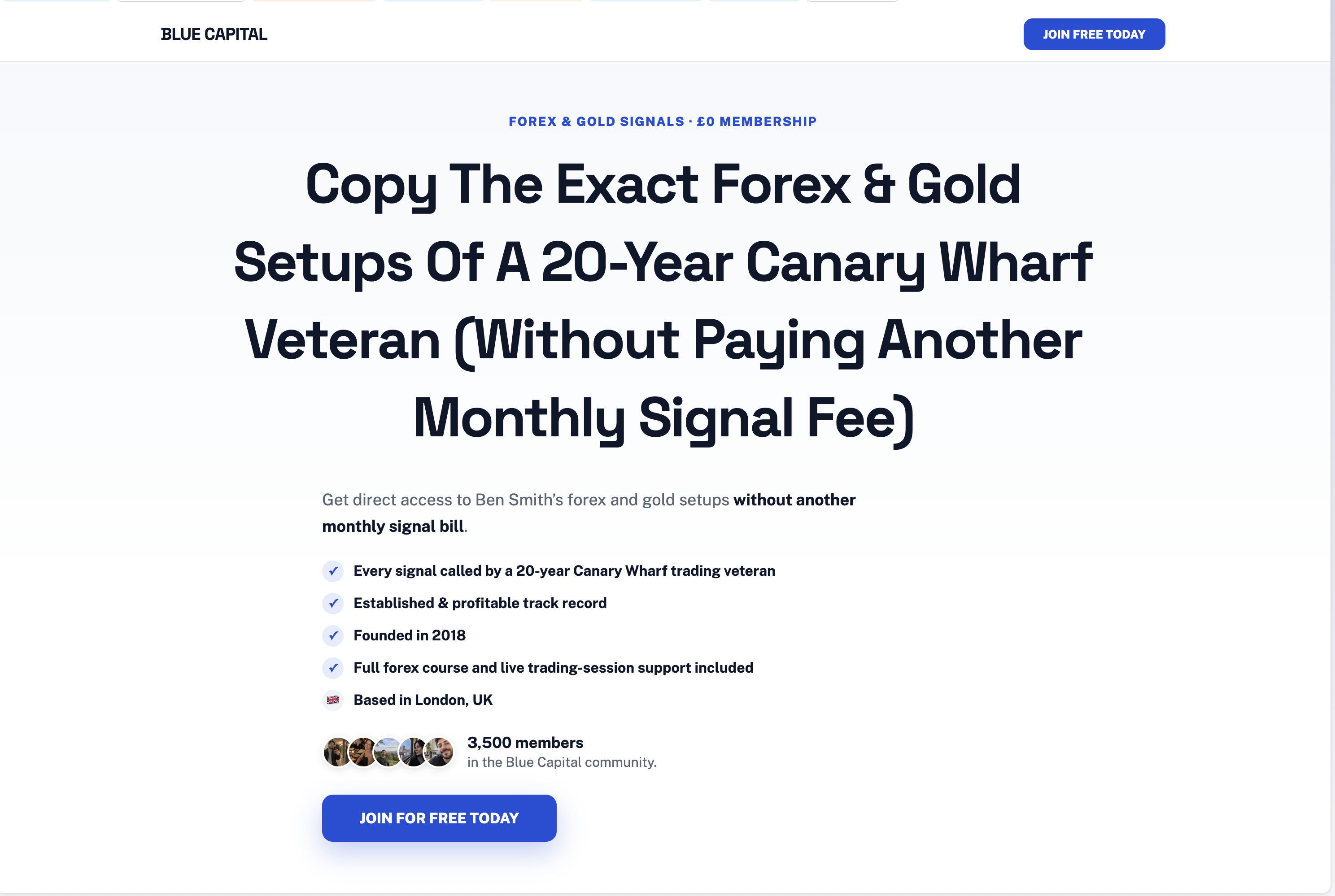 Blue Capital website landing page