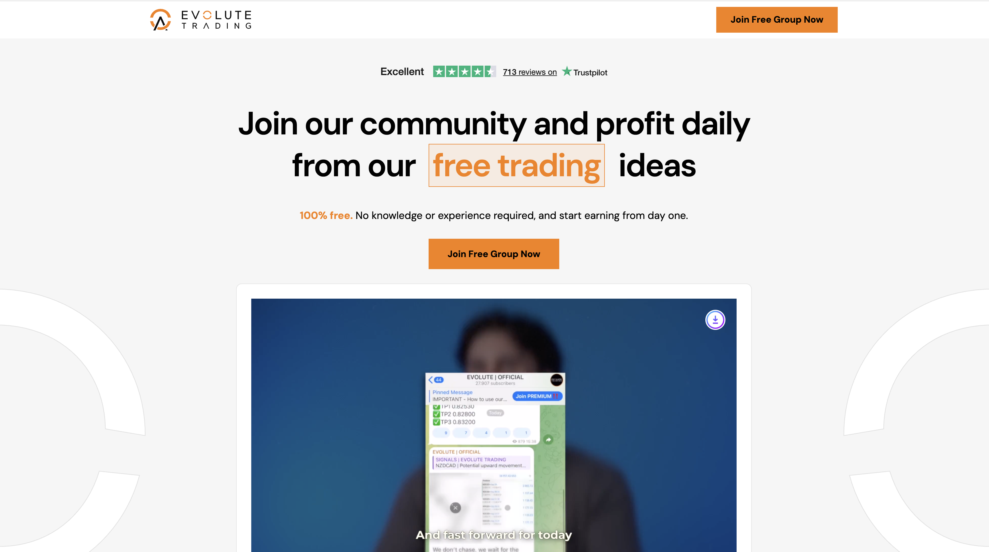 Evolute Trading website landing page