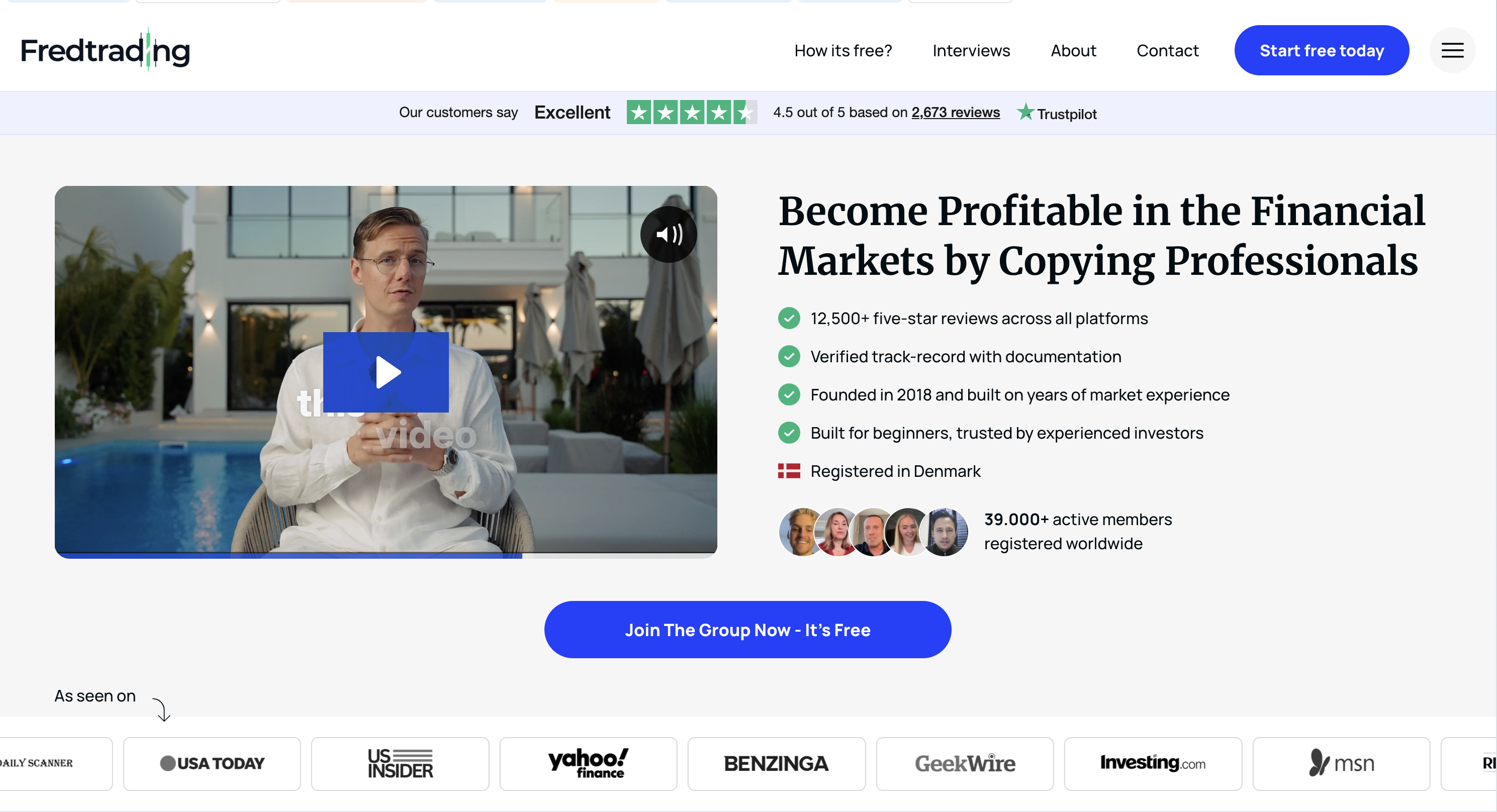 Fred Trading website landing page